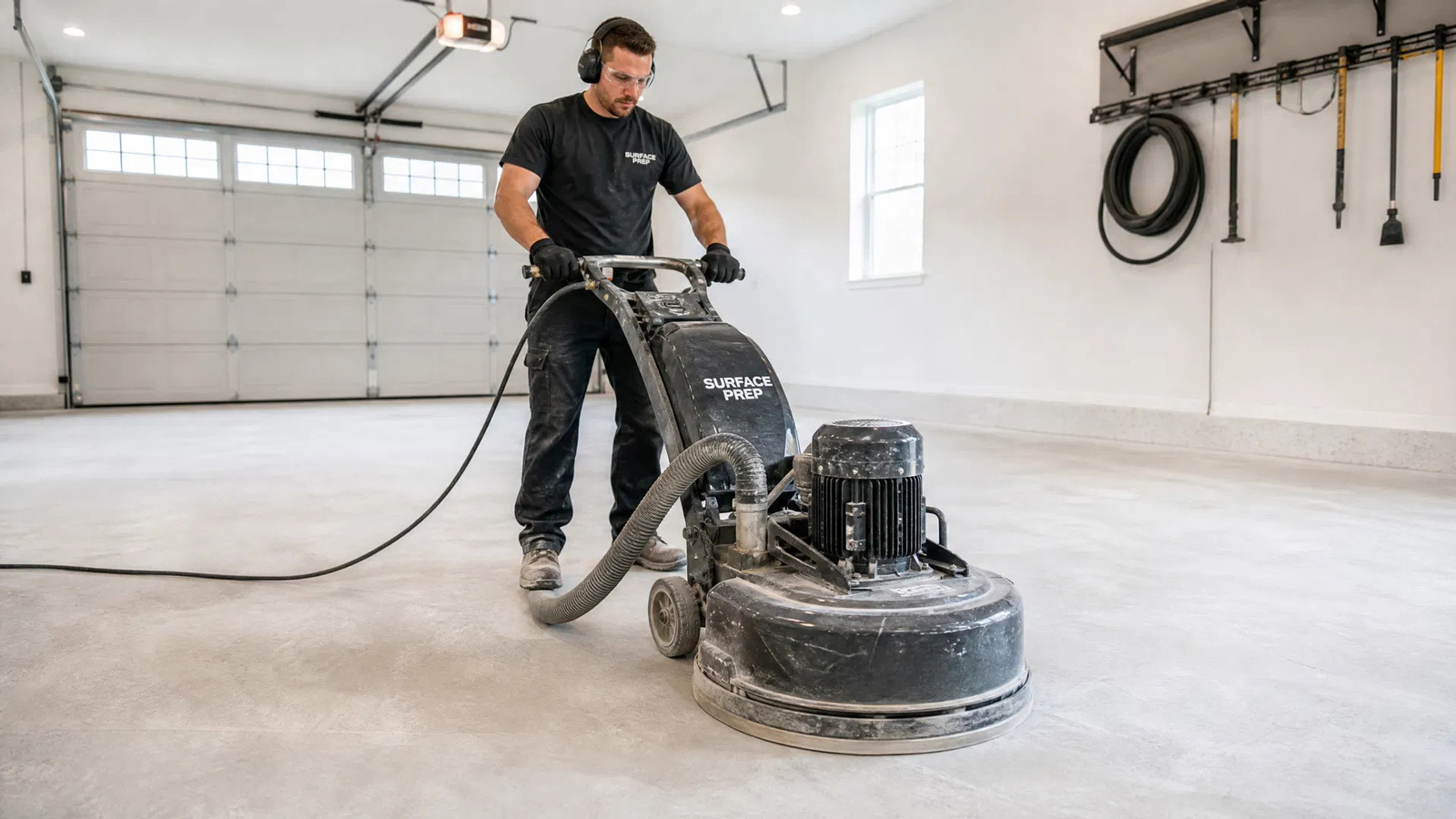 Concrete surface preparation before garage floor coating
